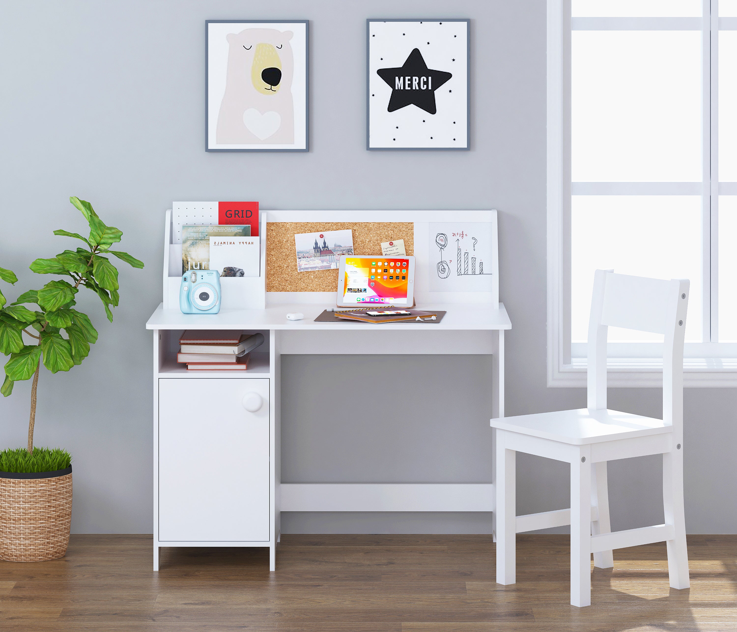 UTEX Single Door White Kids Study Desk With Storage– spirichhome