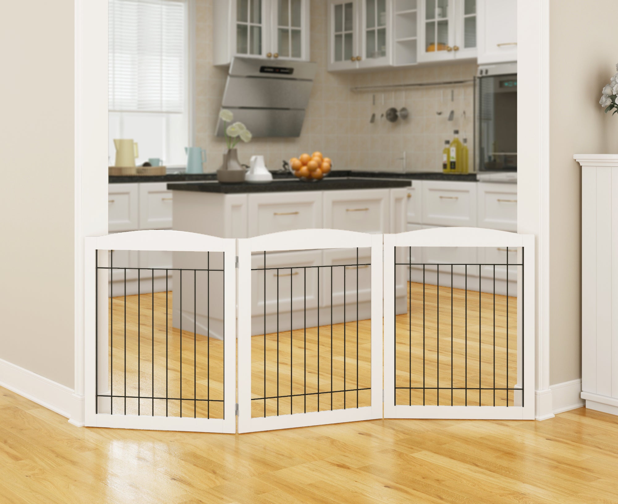 PAWLAND 24In 3 Panel Steel Wire Pet Gate White Espresso spirichhome