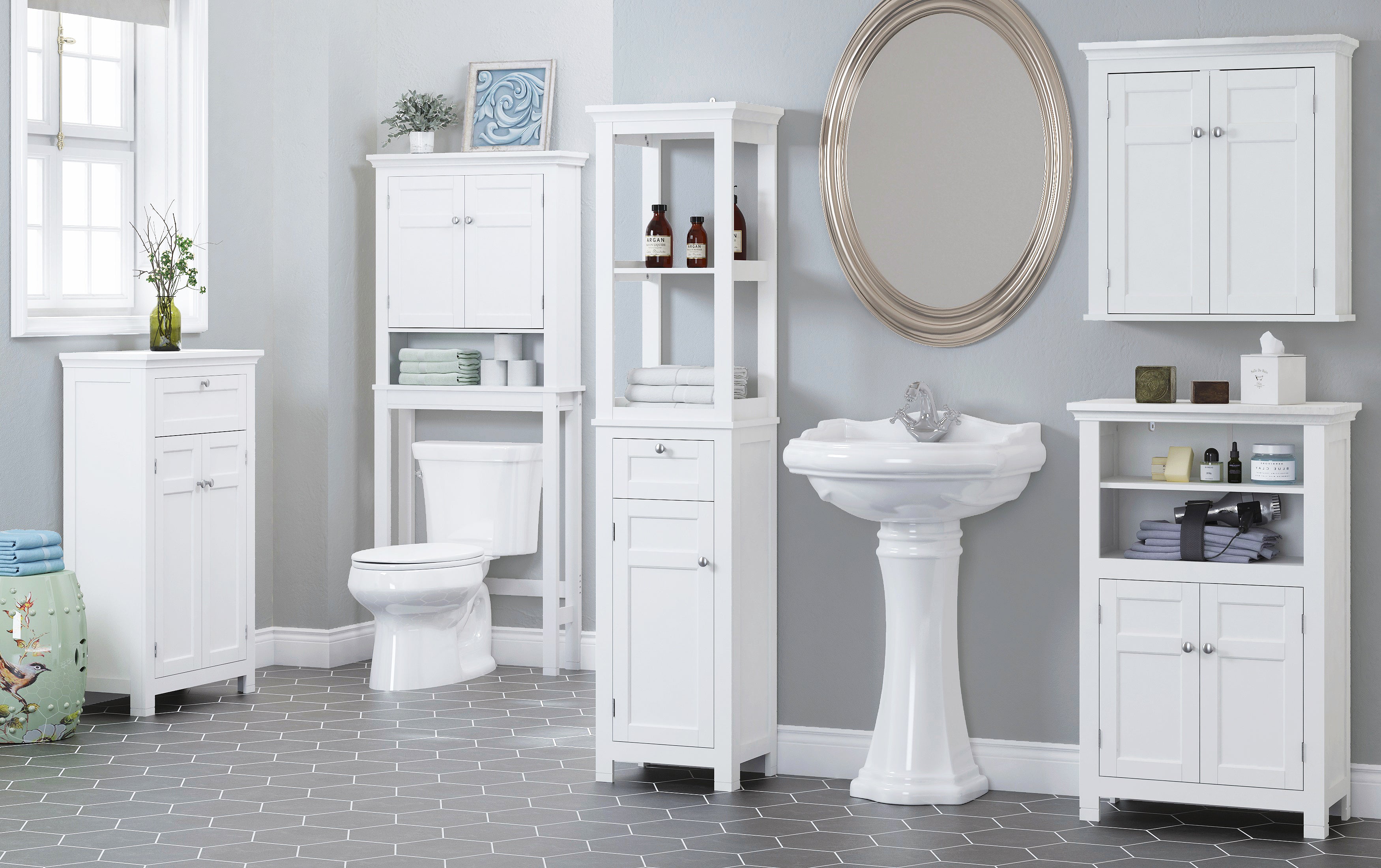 SPIRICH HOME Adjustable Two-Door Over The Toilet Spacesaver White