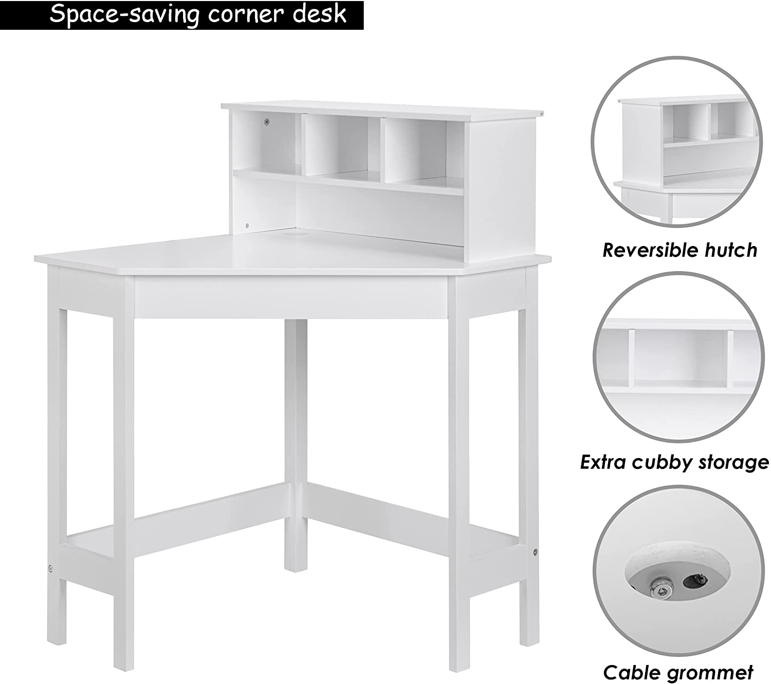 UTEX Kids Corner Study Desk With Hutch In White– spirichhome