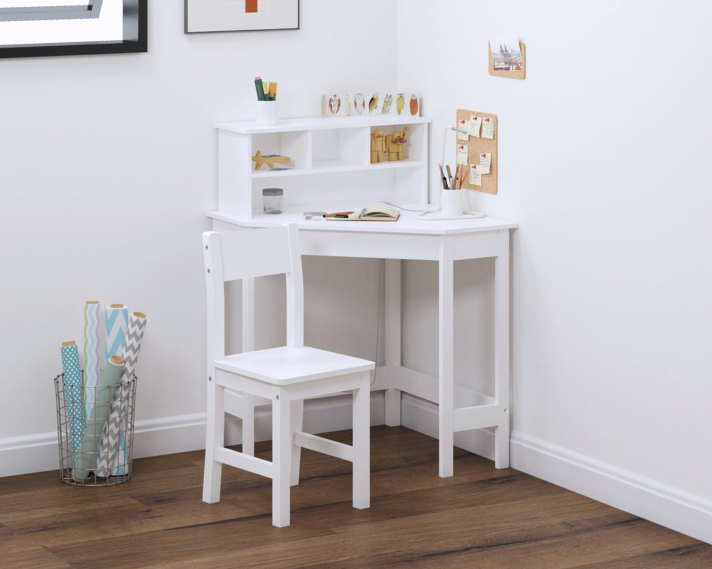 UTEX Kids Corner Study Desk And Chair Set With Hutch In White