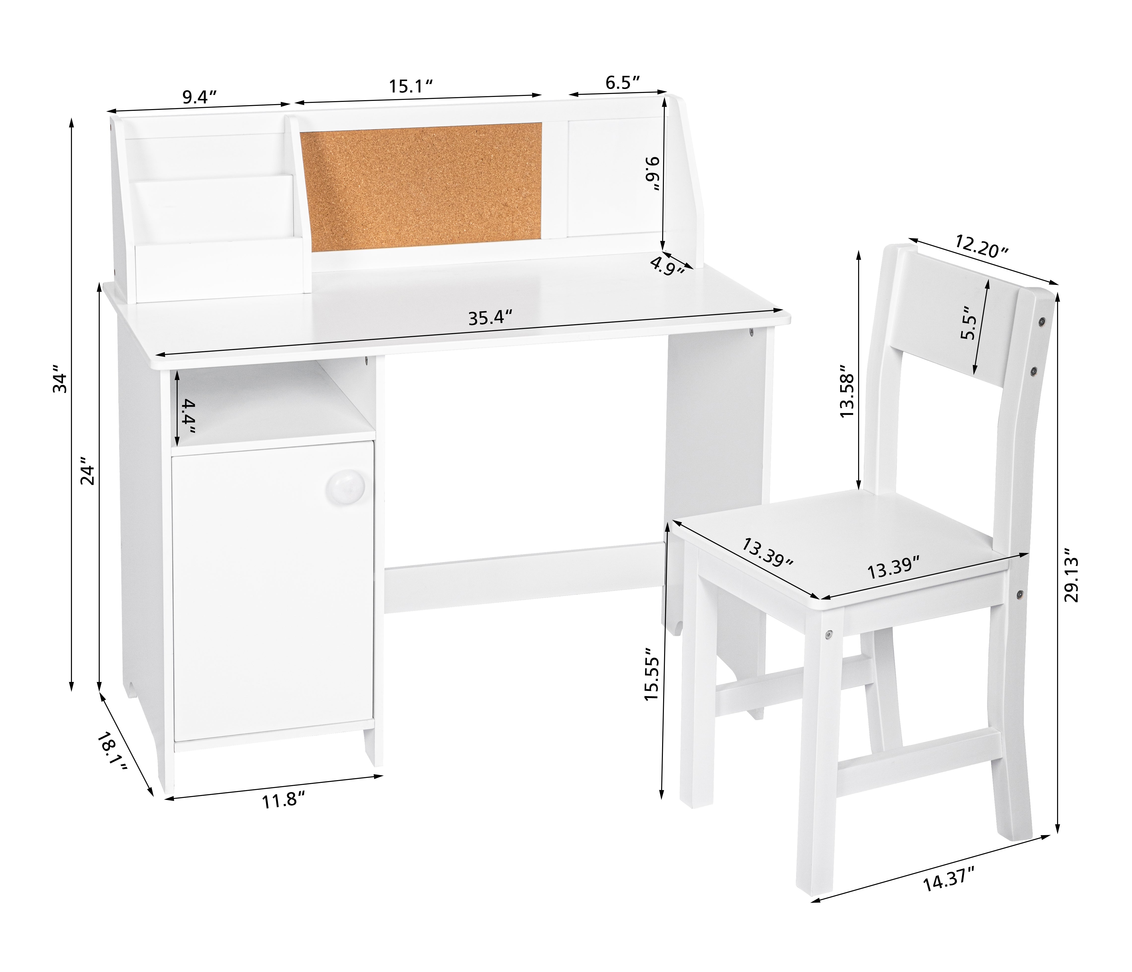Utex Kids Desk and Chair Set, Study Desk for Kids with Storage Bins, Wooden Children Study Table, Student Writing Desk for Bedroom & Study Room, White