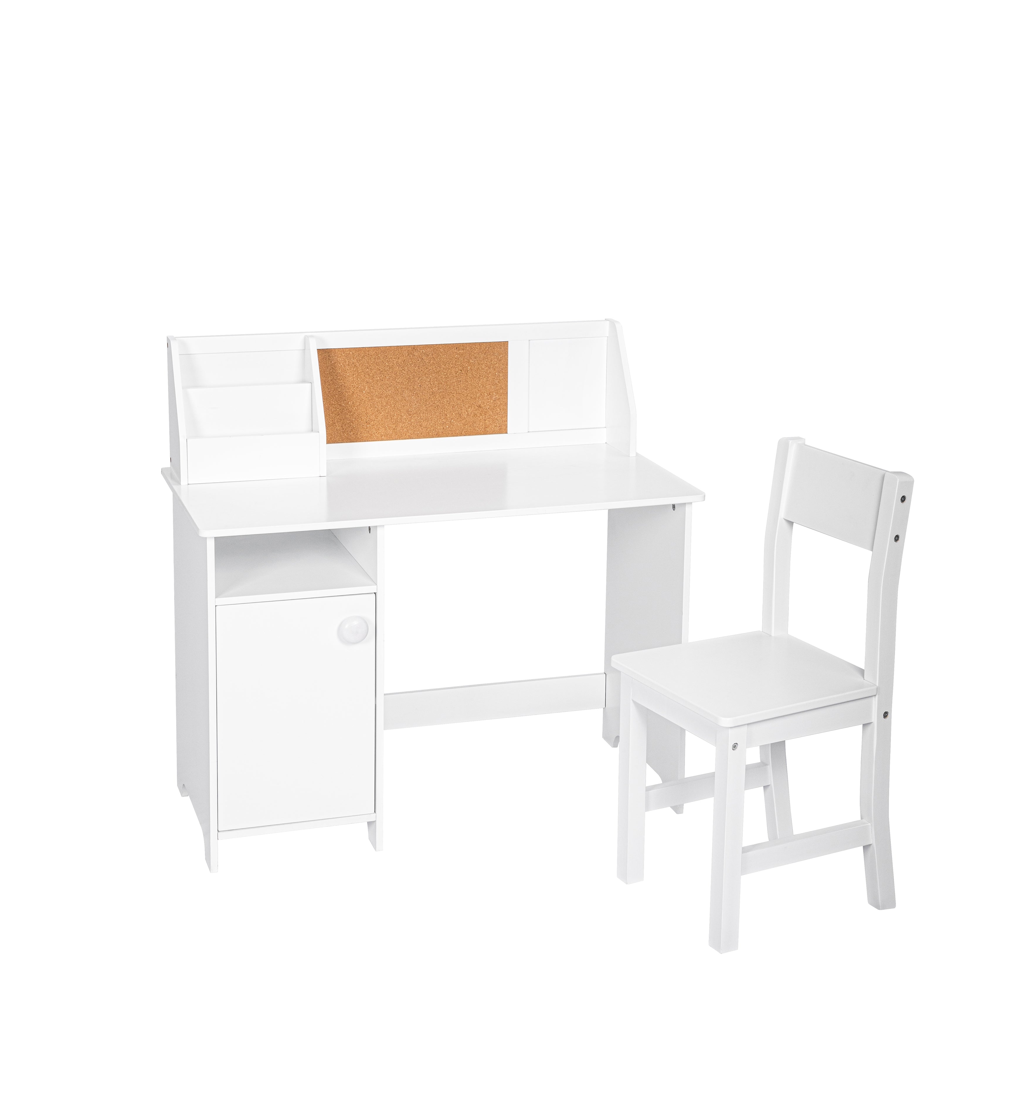 UTEX Kids Desk,Wooden Study Desk with Chair for Children,Writing Desk with  Storage and Hutch for Home School Use,White 