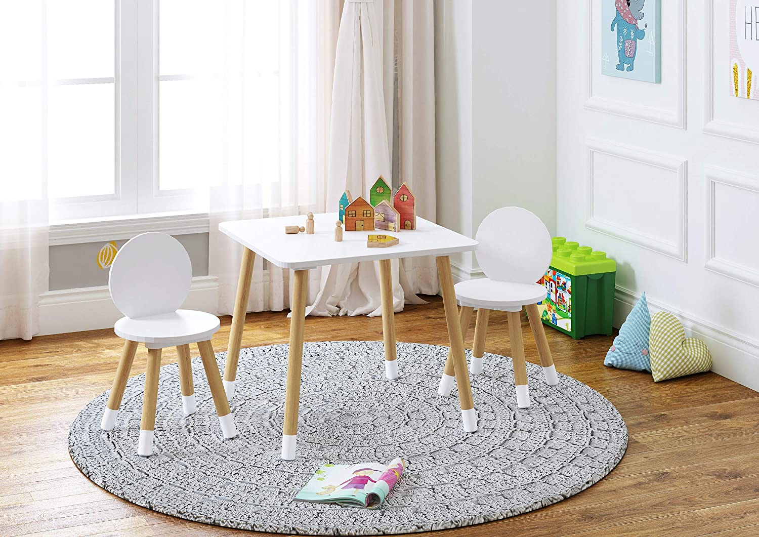 UTEX Kids White Table And 2 Round Back Chairs Set spirichhome