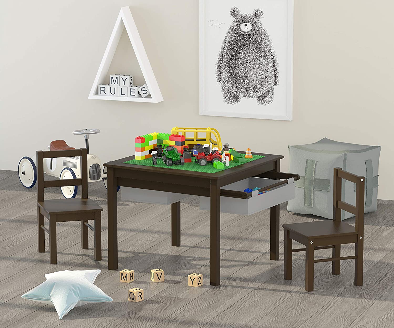 Utex Table de jeu Lego 2 en 1 pour enfants avec tiroirs de