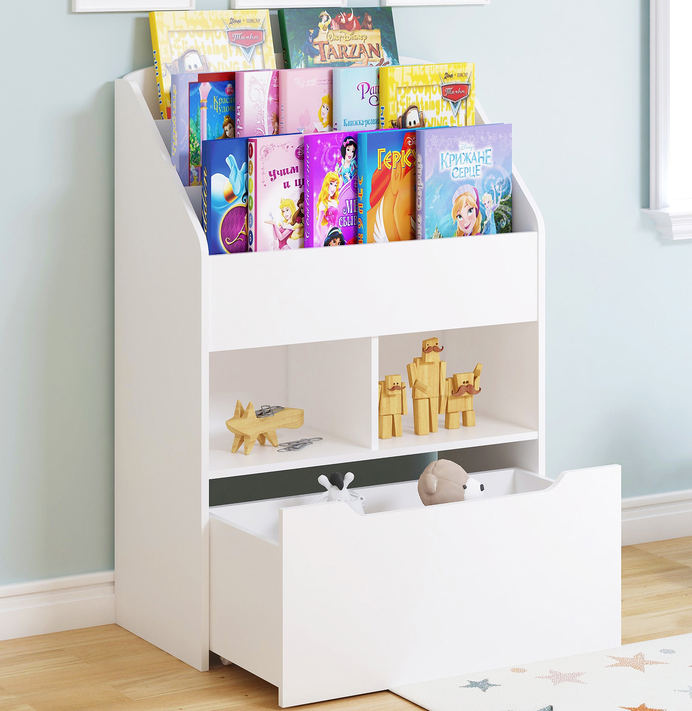 UTEX Kid's Bookshelf With Toy Organizer White