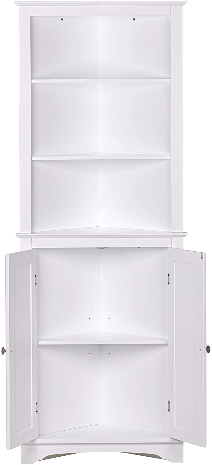 White Open Shelf Corner Cabinet