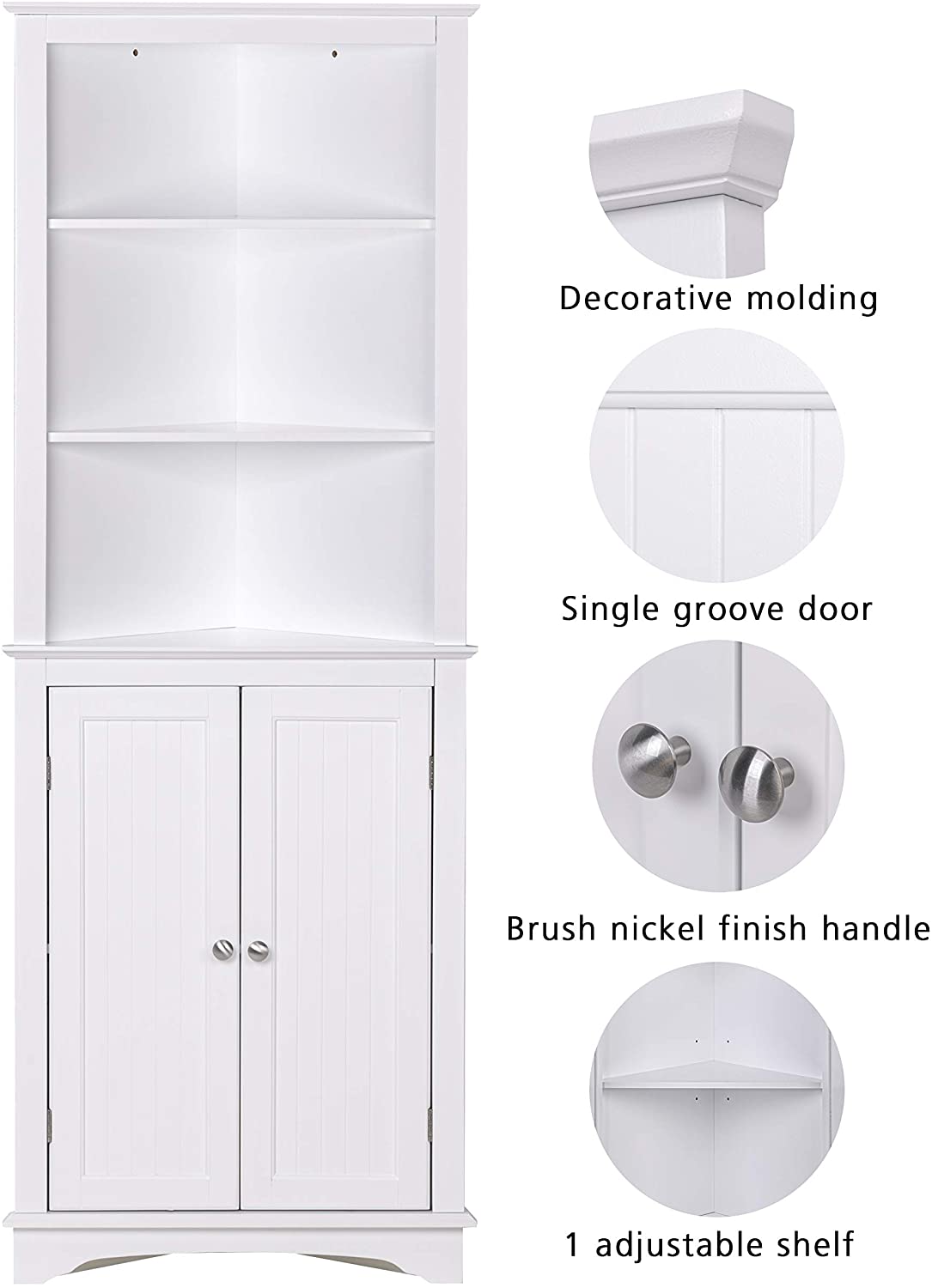 Spirich Home Meuble d'angle avec 2 portes et étagères, meuble de rangement  d'angle autoportant pour salle de bain, cuisine, salon ou chambre à