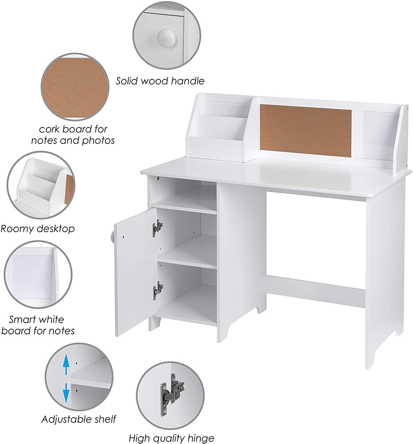 UTEX Single Door White Kids Study Desk With Storage