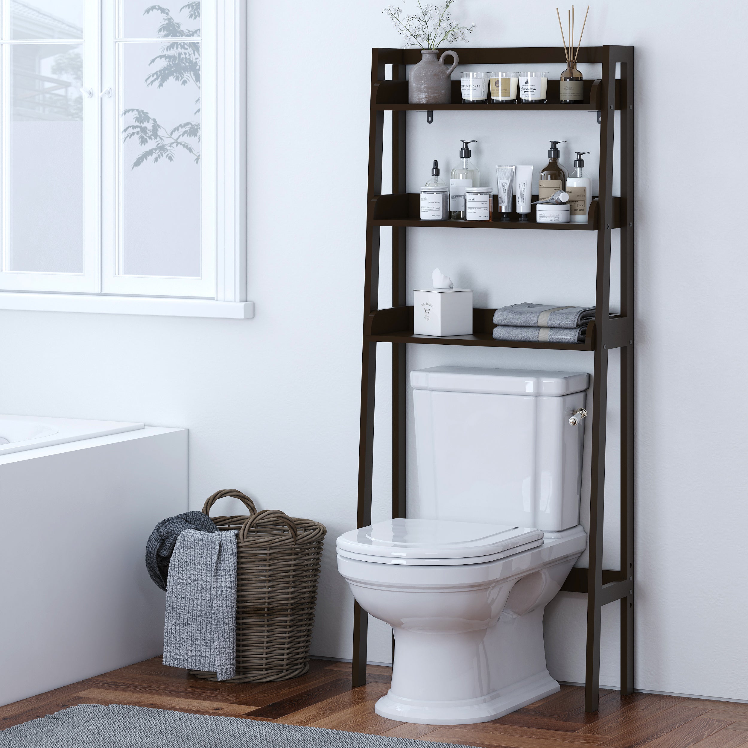 3-Tier Bathroom Storage Shelves – Over The Toilet Rack, White MDF – Free Standing Organizer By Segawe