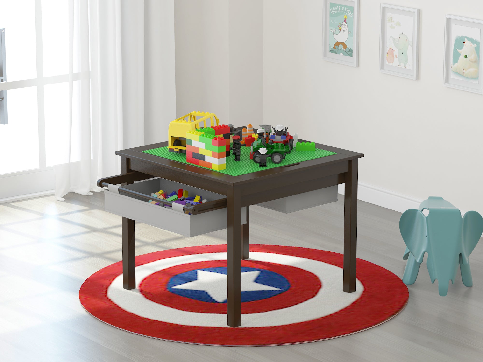 UTEX 2 In 1 Activity Table And Chairs Set For Lego Constuction